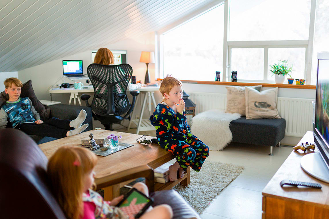 Family using internet devices