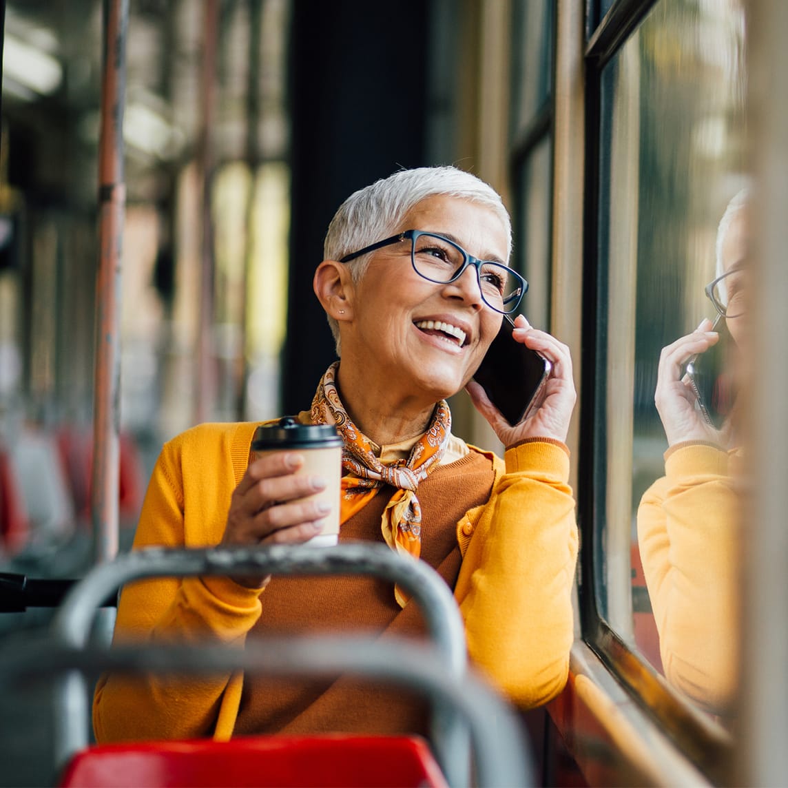 mature woman listening to voicemail